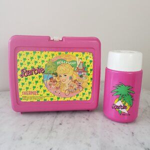 1988 Hollywood Barbie Pink Plastic Lunch Box with Thermos